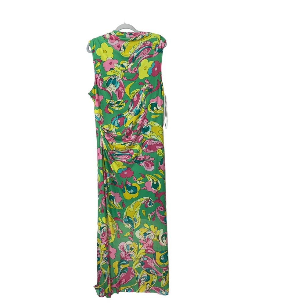 Donna Morgan multicolor green paisley floral pleat shirred overlay Dress size 20 - Picture 10 of 14